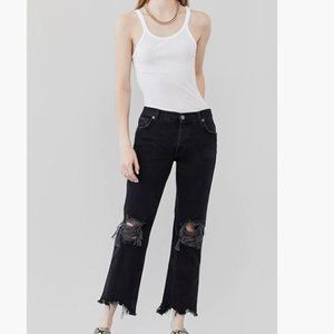 NWT FREE PEOPLE MAGGIE MID RISE STRAIGHT JEANS 0954 WASHED BLACK OB1463199 SZ 27